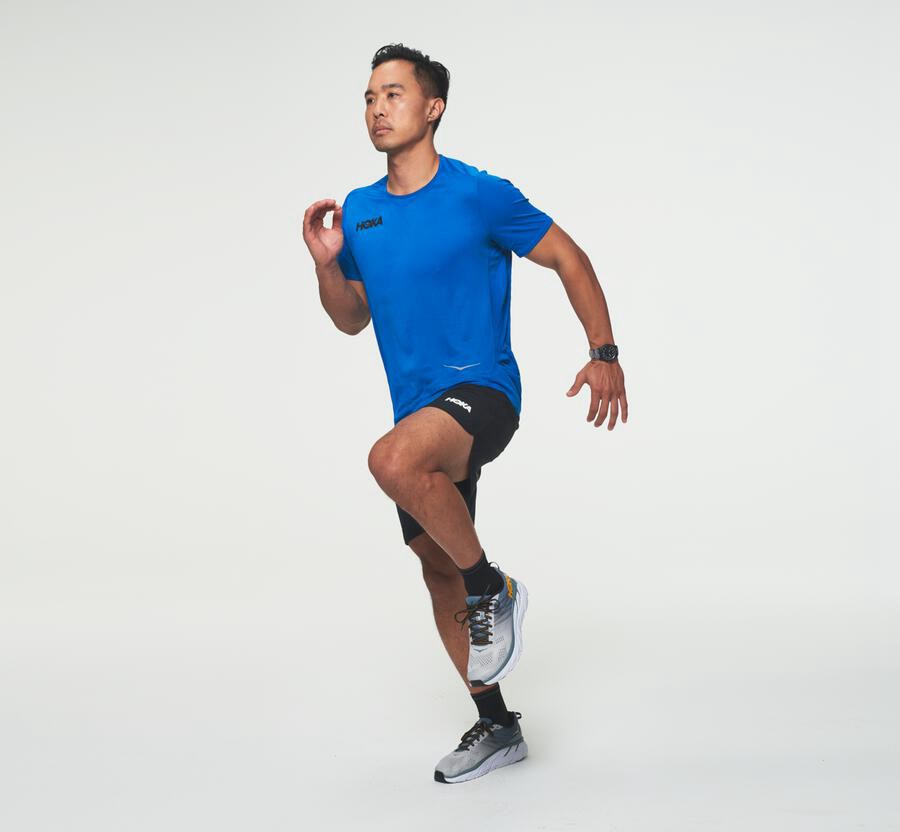 Hoka One One Performance Short Sleeve - Men Tops - Blue,Australia MBH-507382